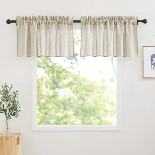 Vista 32 de RYB HOME - Cortinas de café de 24 pulgadas de largo, cortinas cortas de lino traslúcidas para ventana pequeña, cortina de media privacidad con Angora