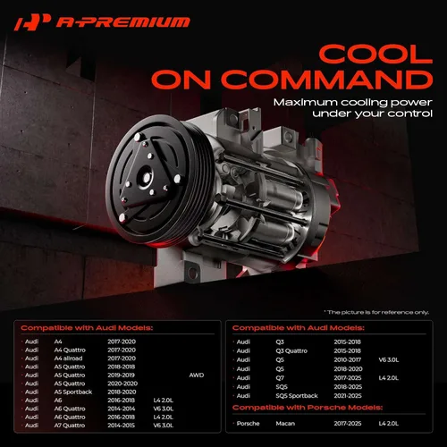 Vista 2 de Compresor de aire acondicionado A-Premium con embrague Compatible con Audi A4 2017-2020, A4 Allroad/Quattro, A6, A5 Quattro, Q7, Q5 2010-2020, A6