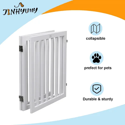 Vista 7 de Puerta para Perros de Madera Independiente para Mascotas de 3 Paneles de 23.6" de Altura Blanca Cercas Interiores para Perros, Puerta de Casa