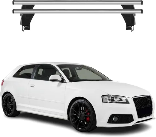 Vista 11 de OMAC Portaequipajes de techo liso para Audi A3 2005-2012 3Dr negro / barras transversales de techo de automóvil de carga de 110 libras - Aluminio