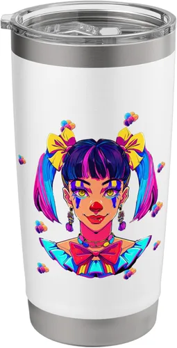 Vista 8 de Cute Streetwear synthwave 80s 90s retro anime girls clown Stainless Steel Insulated Tumbler