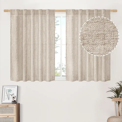 Vista 80 de BGment Cortinas cortas de lino marfil de 36 pulgadas de largo para ventanas de cocina, pequeñas cortinas texturizadas rústicas para café sobre