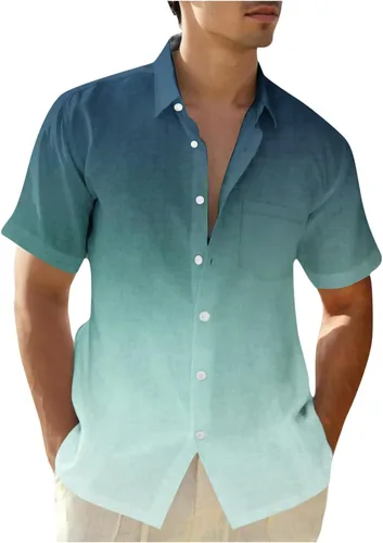 Vista 15 de Camisas con botones para hombre, de moda, de manga corta, color degradado, ajuste holgado, para vacaciones, playa, verano