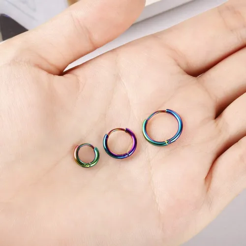 Vista 3 de Aretes de aro finos de acero inoxidable quirúrgico de 0.236 in0.315 in0.394 in, aretes de aro pequeños para mujeres y hombres