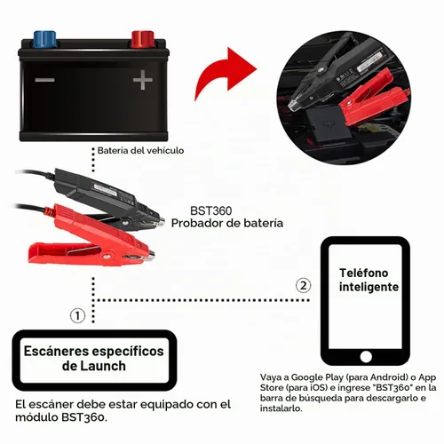 Vista 5 de LAUNCH Probador de batería de coche BST360 Bluetooth - 6V/12V probador