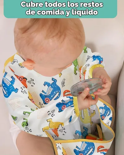 Vista 7 de Lictin 3 Pack Baby Bibs for Boy or Girl, Cute Long Sleeve Bib, Waterproof Bibs for Toddlers Multicolor-1