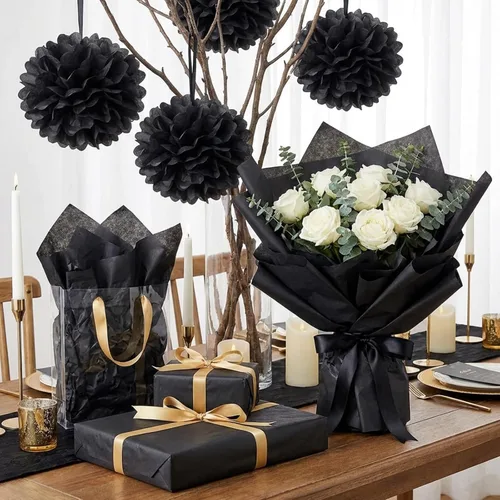 Vista 6 de Qilery - 500 hojas de papel de seda negro a granel para bolsas de regalo de 15 x 20 pulgadas, sin ácidos, para regreso a clases, papel de regalo