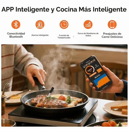 Vista 2 de Newise Termómetro de Carne Inalámbrico Bluetooth con Aplicación Inteligente, Largo Alcance y Carga Rápida, Termómetro Digital de Alimentos