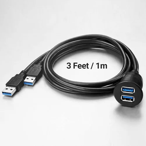 Vista 5 de Cable de extensión USB 3.0 de 2 puertos, montaje empotrado, adaptador de panel de tablero de instrumentos para automóvil, camión, barco