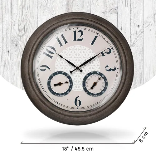 Vista 7 de Presentime & Co. Reloj iluminado para exteriores de 18 pulgadas, resistente al agua, reloj de pared grande iluminado con termómetro e higrómetro