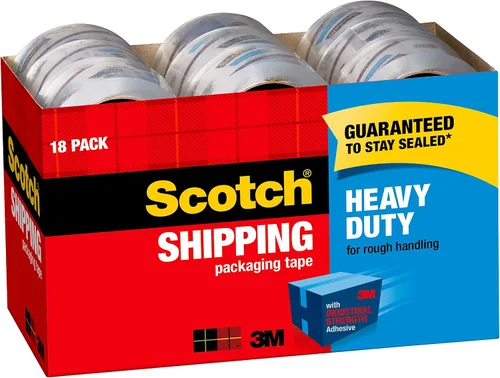 Vista 3 de Scotch Cinta de embalaje resistente, 1.88 pulgadas x 54.6 yardas, diseñada para embalaje, envío y correo y dispensador de cinta de embalaje