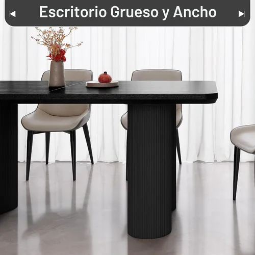 Vista 9 de Mesa de comedor rectangular de 63 pulgadas con 4 sillas, moderna mesa de comedor negra con sillas para sala de estar, comedor y cocina