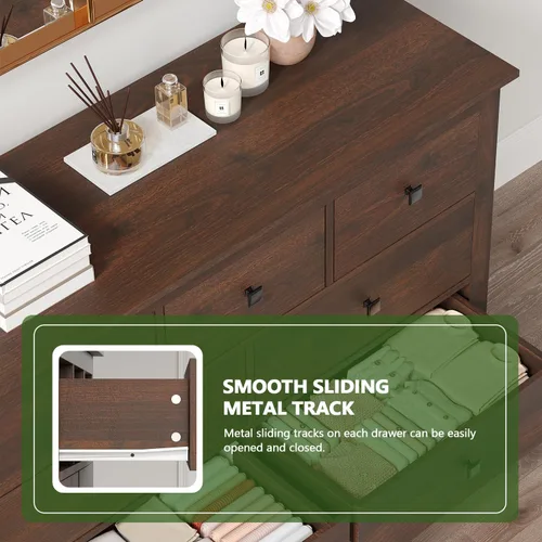 Vista 6 de Vikiullf Cómoda de 7 cajones – Cómoda de granja para dormitorio, cómoda rústica de madera, armario de almacenamiento para dormitorio, sala de estar