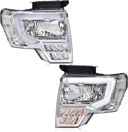 Vista 17 de PIT66 Conjunto de faros delanteros LED compatible con Ford F150 2009 2010 2011 2012 2013 2014, lente transparente para conductor y pasajero, carcasa