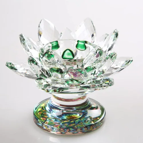 Vista 3 de Portavelas de loto de cristal, portavelas de flor de loto, soporte para velas votivas de pétalos de loto con base de cristal, candelabro de loto