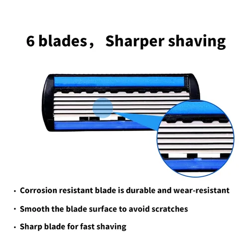 Vista 2 de Recambios de 6 cuchillas para hombre, cartuchos de afeitar de 6 cuchillas con tira lubricante, ofrece un afeitado limpio y cerrado, 18