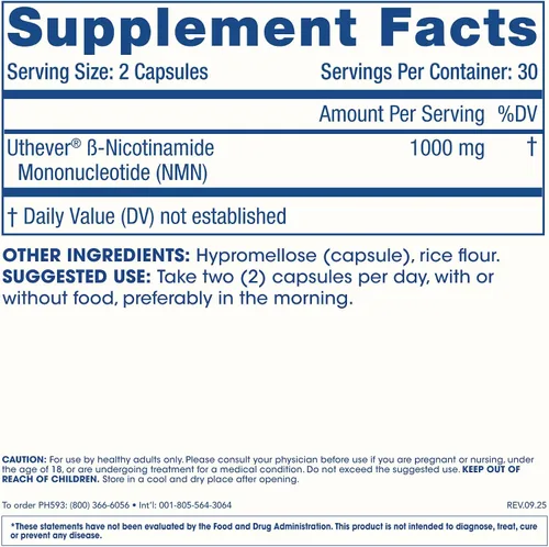 Vista 5 de ProHealth NMN Pro 1000 (60 Cápsulas) Uthever® NMN clínicamente estudiado. Precursor de NAD+ para energía celular, apoyo mitocondrial