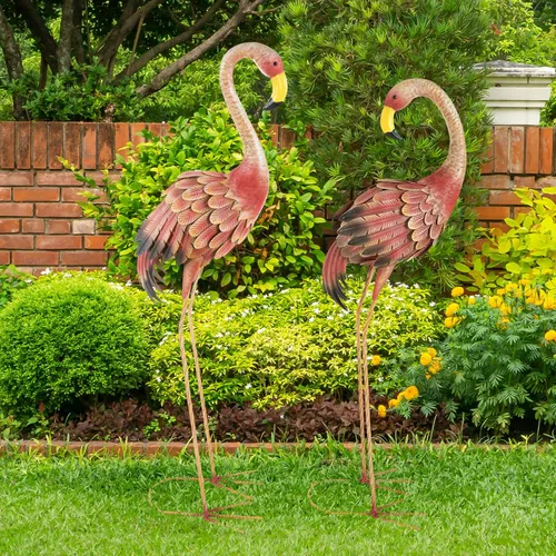 Vista 5 de Pure Garden Juego de 2 estatuas de jardín de flamencos rosados de 2 a 28 y 31 pulgadas de alto para decoración de patio o césped, decoración
