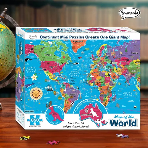 Vista 5 de Rompecabezas de lujo Re-Marks, mapa del mundo con piezas caprichosas