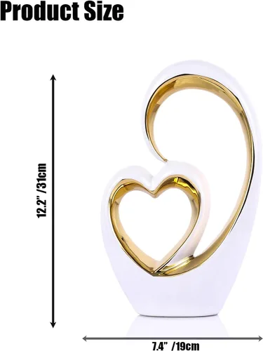 Vista 3 de Corazón de cerámica de oro blanco para decoración del hogar, estatua de amor, regalo de aniversario de San Valentín para pareja, escultura de doble