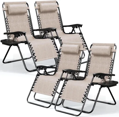 Vista 32 de Nestl Sillas de gravedad cero, juego de 2, silla de patio al aire libre con almohadas y bandejas portavasos, silla reclinable plegable de malla