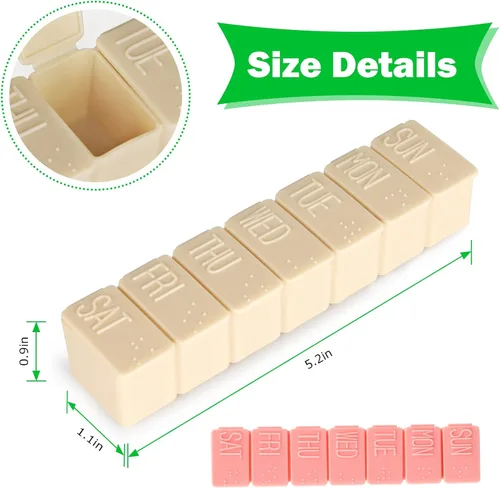 Vista 2 de 2 paquetes de organizador semanal de pastillas, pastillero diario de viaje con 7 compartimentos, organizador de medicamentos, pastillero de 7 días