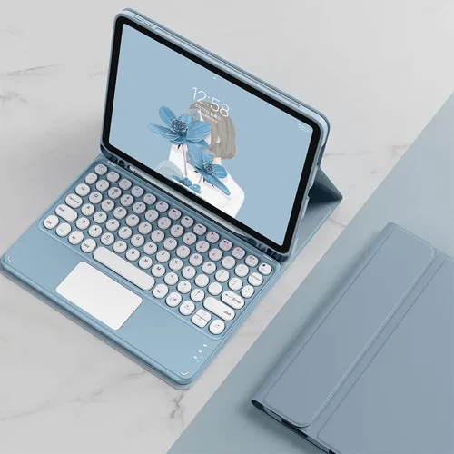 Vista 7 de Funda de teclado para iPad Mini - Funda de piel delgada con teclado desmontable Touchpad, soporte para lápices, color verde menta
