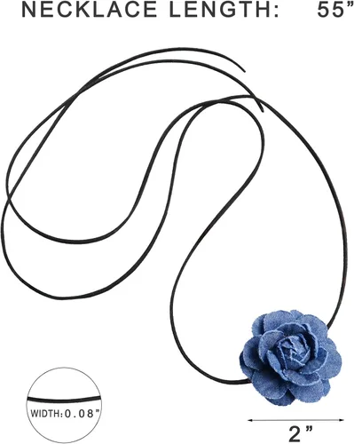 Vista 2 de Gargantilla negra con cordones de flores de camelia para mujer