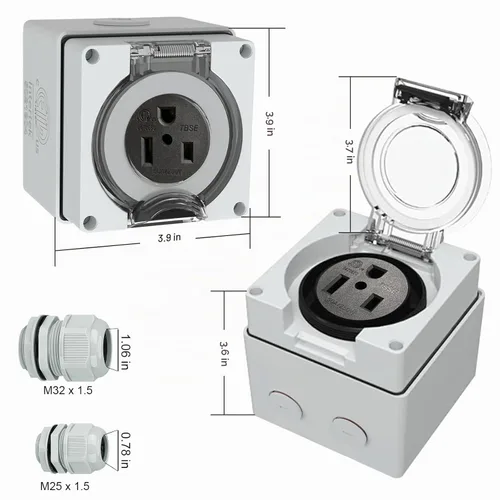 Vista 3 de Caja de toma de corriente de 50 amperios, NEMA 6-50R, receptáculo de soldador EV de 250 voltios Heavy Duty, Outdoor Weatherproof, with Waterproof