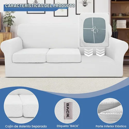 Vista 4 de Jiviner Fundas para sofá, 4 fundas elásticas para el sofá de 3 cuerpos, con 3 fundas para cojín, gruesas y ajustables, protector de muebles