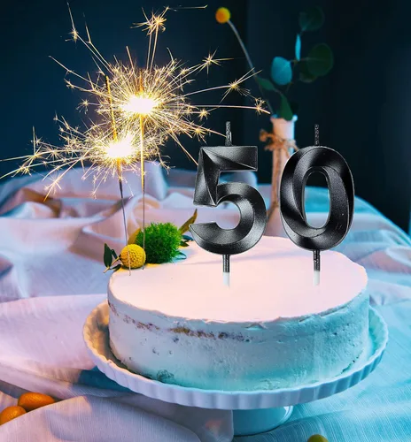 Vista 4 de Bailym Velas negras de 50 cumpleaños, decoración de pastel número 50 para hombres, decoración de fiesta de cumpleaños