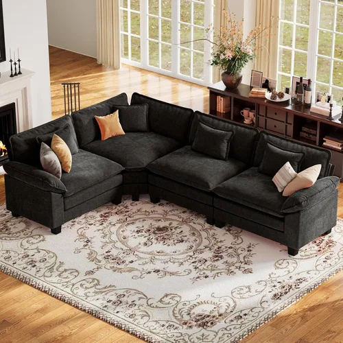 Vista 47 de Sofá modular de gran tamaño de 154 pulgadas, cómodo sofá en forma de U con 3 otomanas móviles, sofá moderno de felpilla de 7 plazas para sala