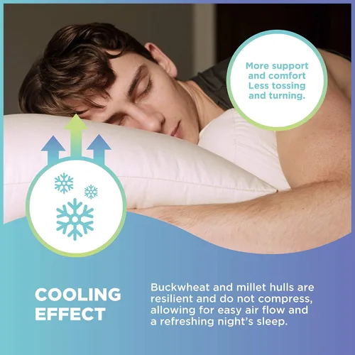 Vista 3 de Bean Products WheatDreamz - Almohada estándar, fabricada en Estados Unidos, funda de algodón orgánico con cremallera rellena de trigo sarraceno