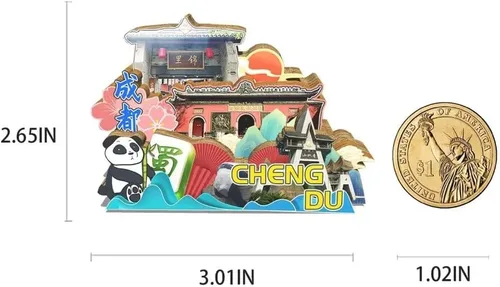 Vista 3 de China Chengdu Imán de nevera, imán de madera 3D, monumentos coleccionables, decoración hecha a mano 2