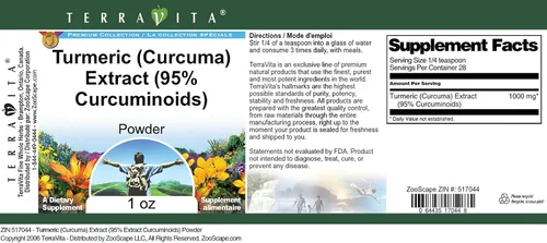 Vista 3 de Extracto de cúrcuma (Curcuma) (95% Curcuminoides) Polvo (1 oz, ZIN: 517044)