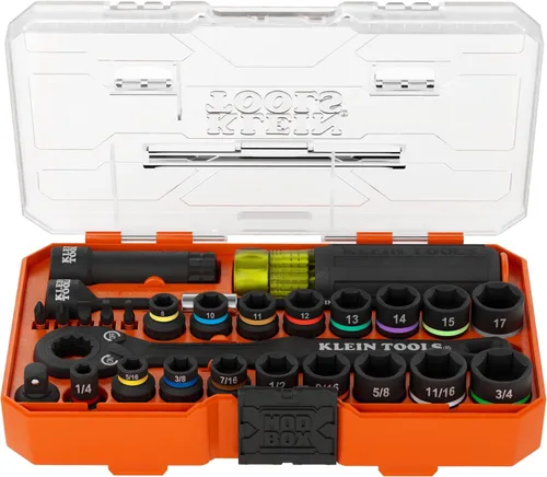 Vista 16 de Klein Tools 65400 KNECT Juego de 15 piezas de pasadores de enchufe, juego de enchufes de impacto SAE con estuche MODbox, enchufes, puntas