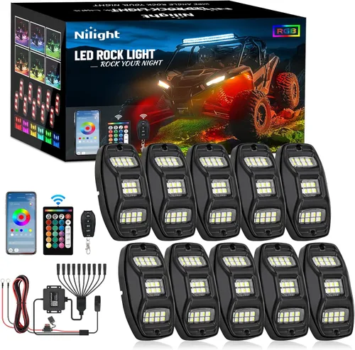 Vista 20 de Nilight Luz LED RGB para látigo, 2 unidades, 3 pies, con 4 luces de roca RGB-Látigo+Roca