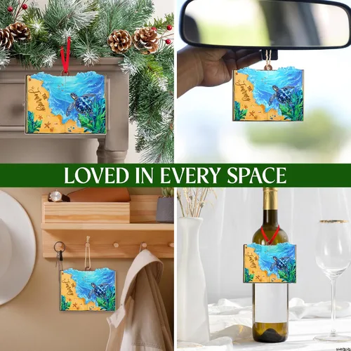 Vista 8 de Regalos de playa para mujeres y hombres – 2D plano (no 3D) adornos de Navidad 2025 – adorno de tortuga marina, decoración de playa, adornos