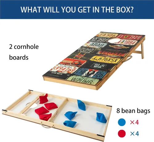 Vista 2 de Cornhole Boards Set Regulation Size - 4'x2' Premium Solid Wood Corn Hole Toss Game with 8 Bean Bags