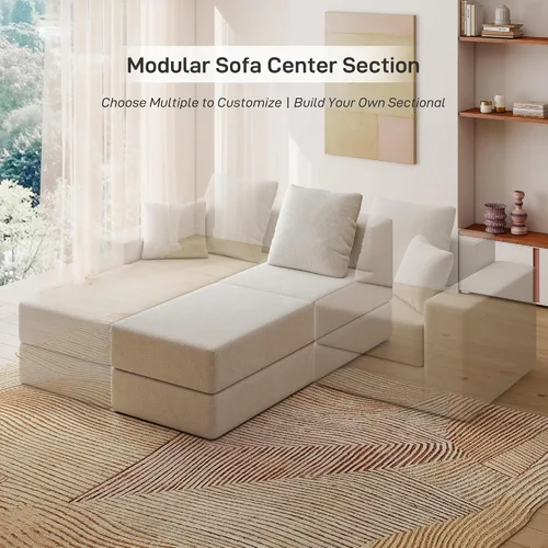 Vista 6 de Living&Giving Sofá seccional en forma de nube para sala de estar, sofá modular sin huesos con 1 otomano, el asiento central se puede combinar