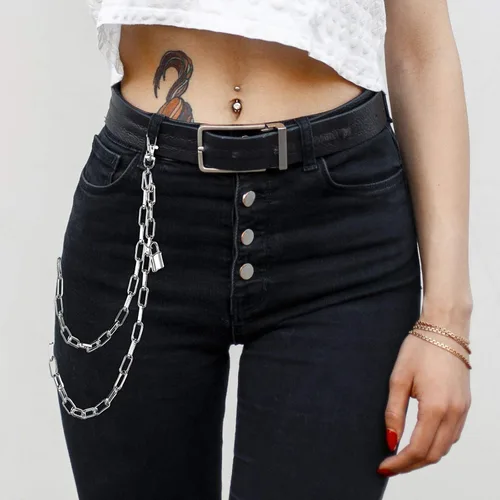 Vista 2 de 5 Pieces Jeans Chains Set Hip Hop Pants Chains Pocket Chain Butterfly Lock Star Pendant Belt Multi Layer Chains for Men Women