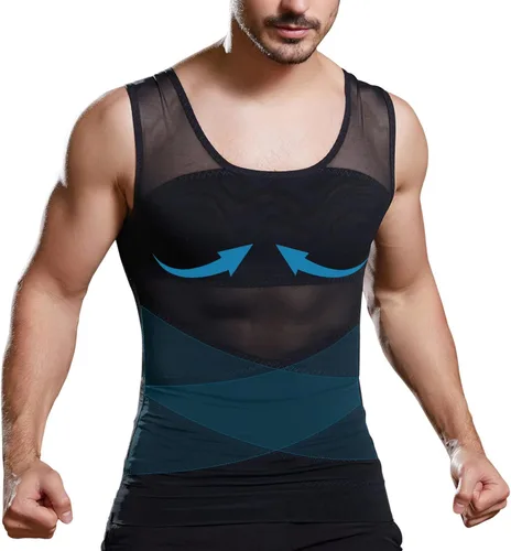 Vista 2 de ISUP Camisa de compresión para hombre, adelgazante, moldeador de cuerpo, compresión de pecho, control de abdomen