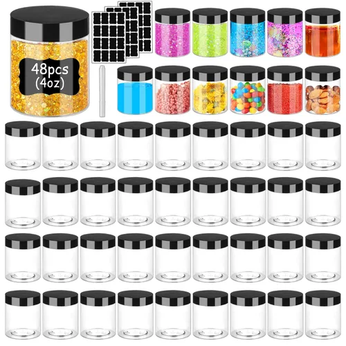 Vista 10 de Hajoyful Tarros de plástico de 2 onzas con tapas, 36 recipientes pequeños para limo cosmético, tarros redondos de viaje, recipientes vacíos