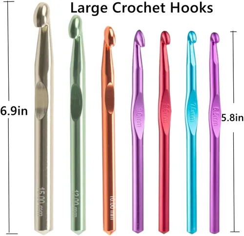 Vista 5 de Grandes Ganchos de Crochet, Ganchos de Crochet de 15 mm 12 mm 10 mm 9 mm 8 mm 7 mm 6,5 mm para Hilo Grueso