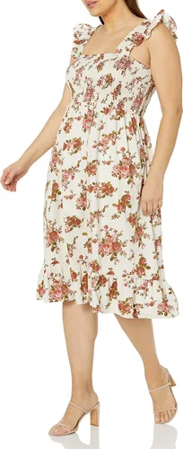 Vista 4 de The Drop - Kimi - Vestido fruncido por debajo de la rodilla con volantes en los hombros para mujer