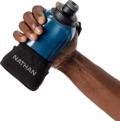 Vista 4 de Nathan Running Handheld Water Bottle Adjustable No-Grip Quick Squeeze Lite Hand Strap. Reflective Hydration