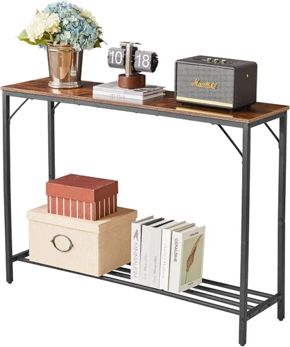 Vista 9 de YMYNY Mesa de consola, mesa de entrada industrial negra 30.7x11.8x42.1 HST006B Mesa de sofá estrecha con estantes, mesa de entrada para entrada