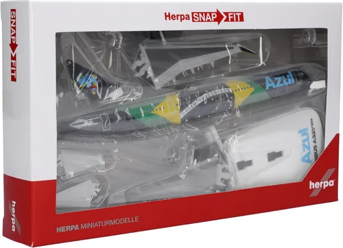 Vista 6 de Herpa Airplane Model Airbus A321neo Azul Bandera Brasileña a Escala de 1:200, Miniatura de Plástico con pedastal, Edificio Modelo, Edición
