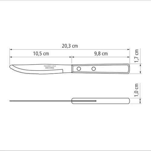 Vista 2 de Cuchillo de Mesa Tramontina Madera Polietileno 7.9 in Marrón Oscuro
