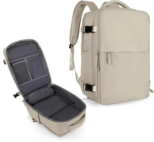 Vista 14 de coowoz Mochila de mano para mujeres y hombres, mochila de viaje aprobada por aerolíneas, mochila deportiva para laptop, A- Beige, Compacto